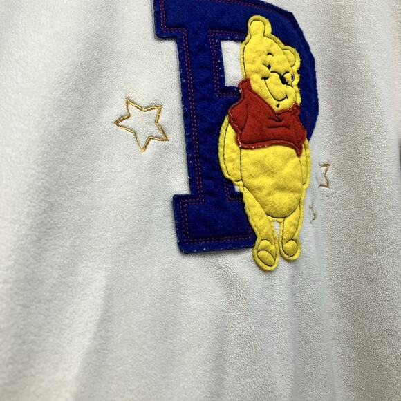 VTG Y2K Disney Winnie Pooh Embroidered Fleece Varsity Sweatshirt Cream Size M - Picture 2 of 11